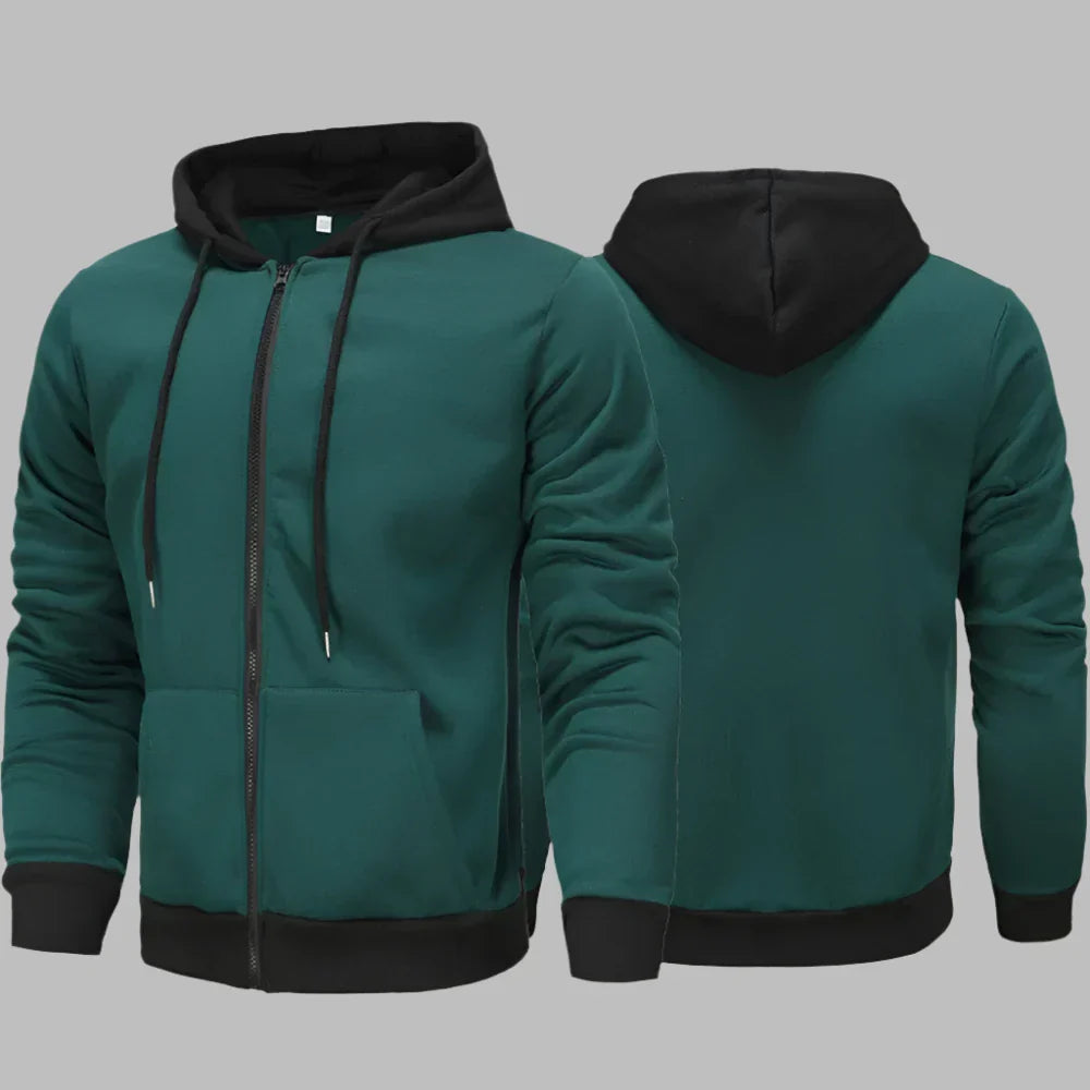Levoire | Sweat À Capuche Pour Hommes Confortable Avec Fermeture Éclair Pour Le Quotidien Vert foncé