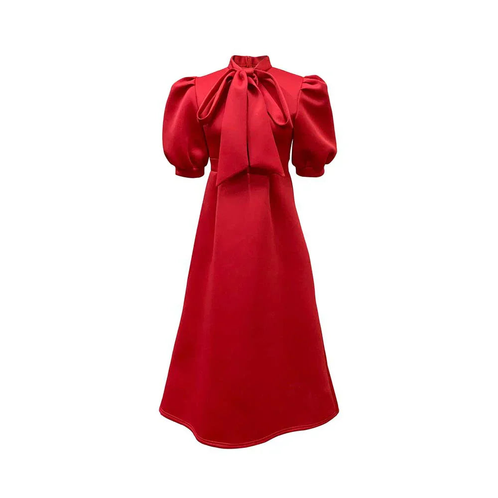 Levoire | Col Côté Bouffant Manches Courtes Robes Longues