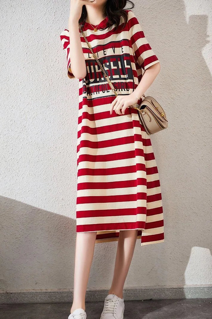 Levoire | Robe Midi Décontractée Et Tendance À Manches Courtes Pour L'Été Rot
