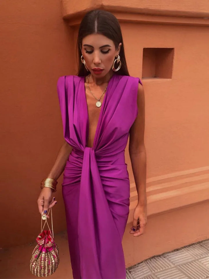 Levoire | Dyp Robe Sans Manches V Profond Tendance Longue Fukssia