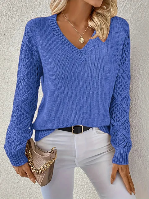 Levoire | Pull En Tricot Uni À Col En V Bleu