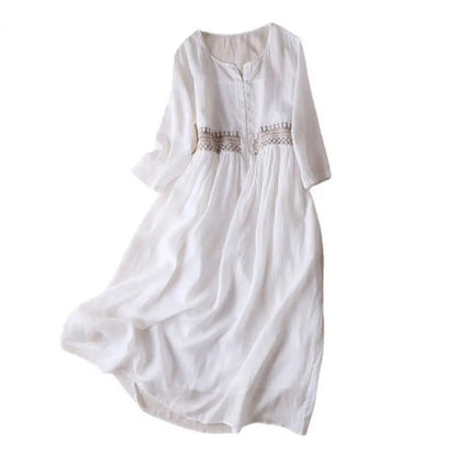 Levoire | Style ethnique robe midi brodée pour femme Blanc