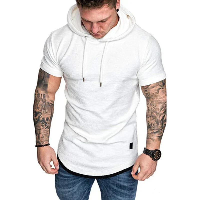 Levoire | Sweat à Capuche Homme Manches Courtes avec Cordon Blanc - Noir Zoom