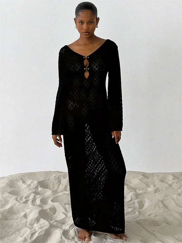Levoire | Tossy Blanc Tricoté Maxi Robe Femme Noir