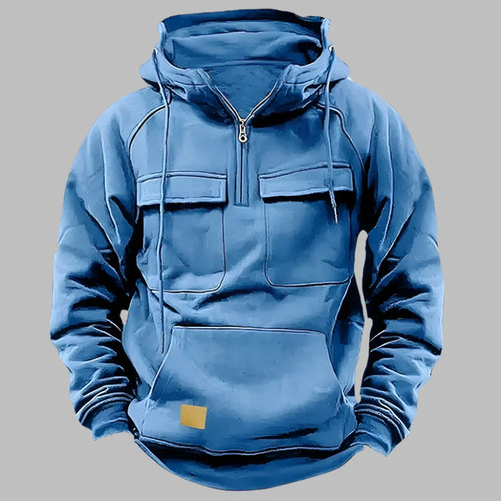 Levoire | Sweat À Capuche Chaud Pour Hommes Avec Polaire Et Fermeture Éclair Bleu
