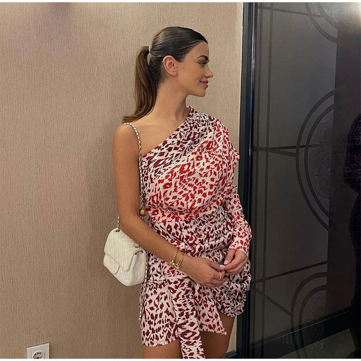 Levoire | Motif Léopard Robe Mini À Une Épaule Sans Manches