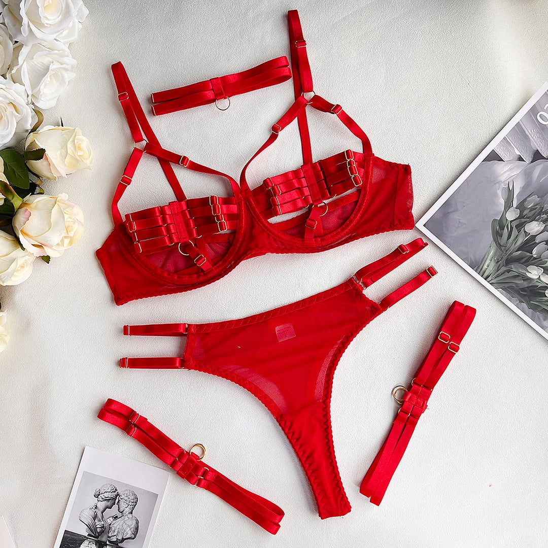 Levoire | Ensemble De Lingerie Élégant 4 Pièces Rouge