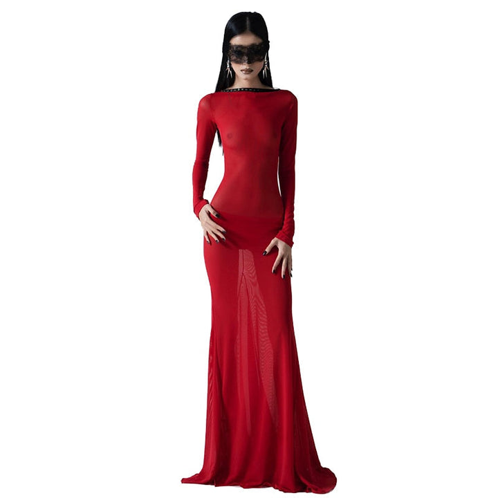 Levoire | Mesh Noir Manches Longues Dos Nu Transparent