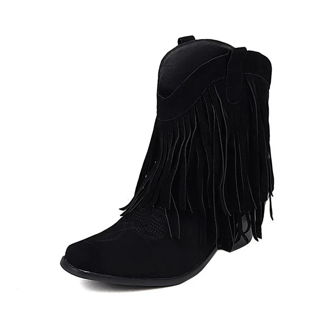 Levoire | Bottines Cowboy Avec Franges Noir