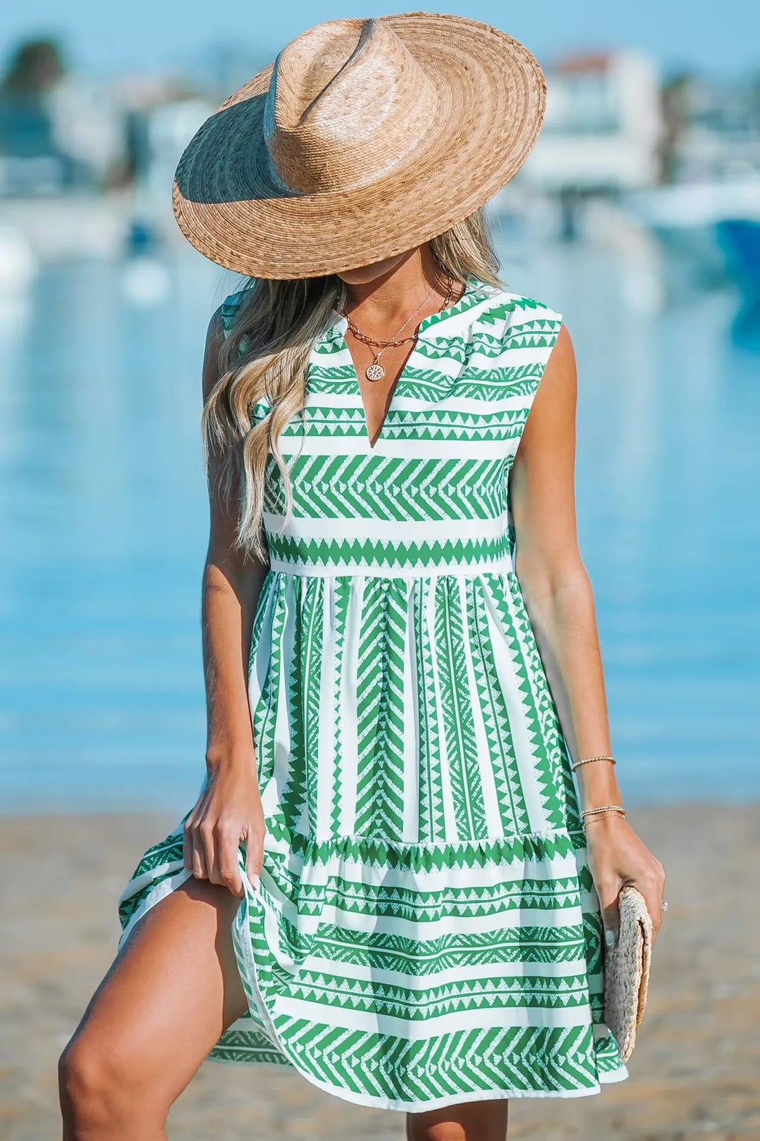 Levoire | Robe Mi-Longue Rayée Vert