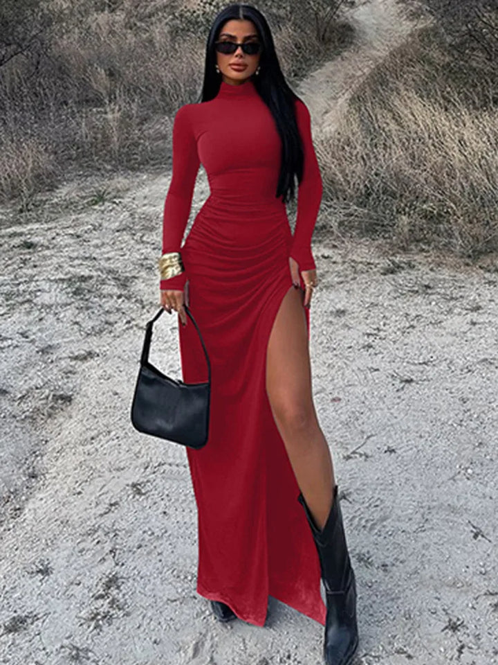Levoire | Maxi-Kleid Avec Rollkragen Et Beinschlitz Rouge