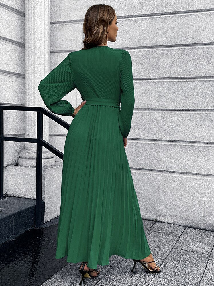 Levoire | Robe Maxi Plissée D'Été À Col V Design Grand Zoom Élégant