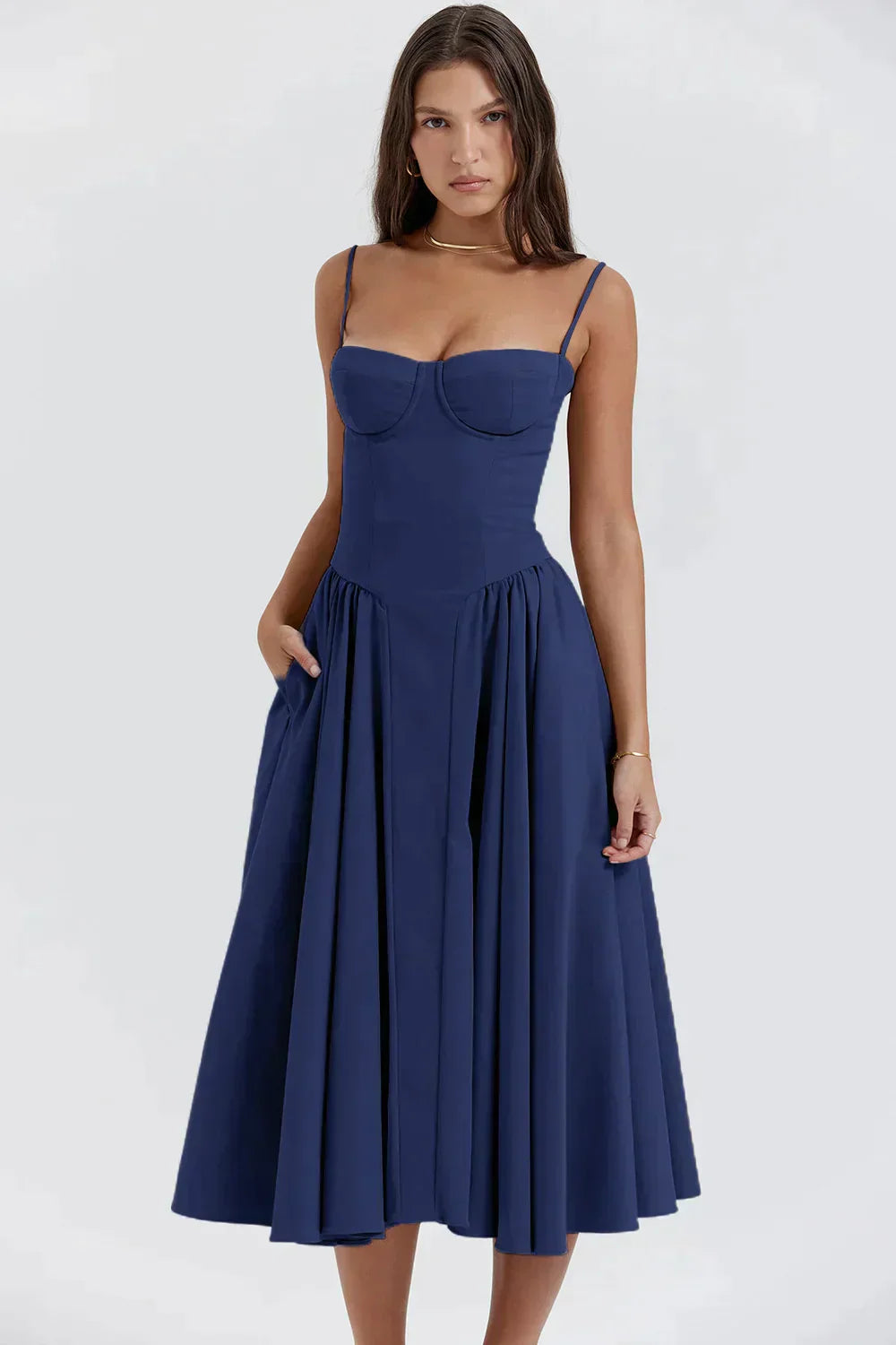 Levoire | Élégant Robe Plissée Sans Épaules Bleu