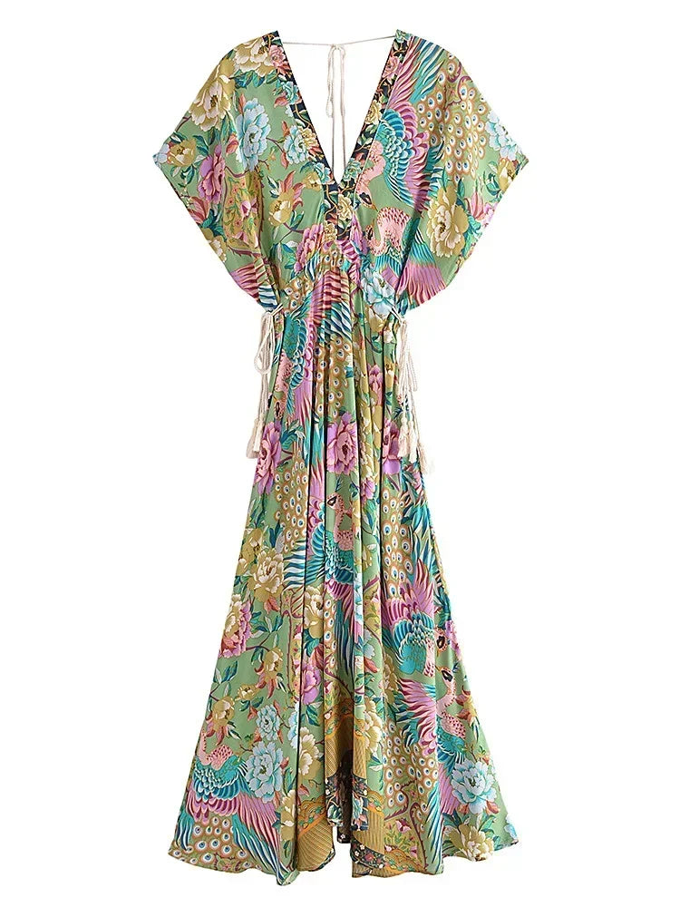 Levoire | Robe Maxi Bohème Paon Vert Paon