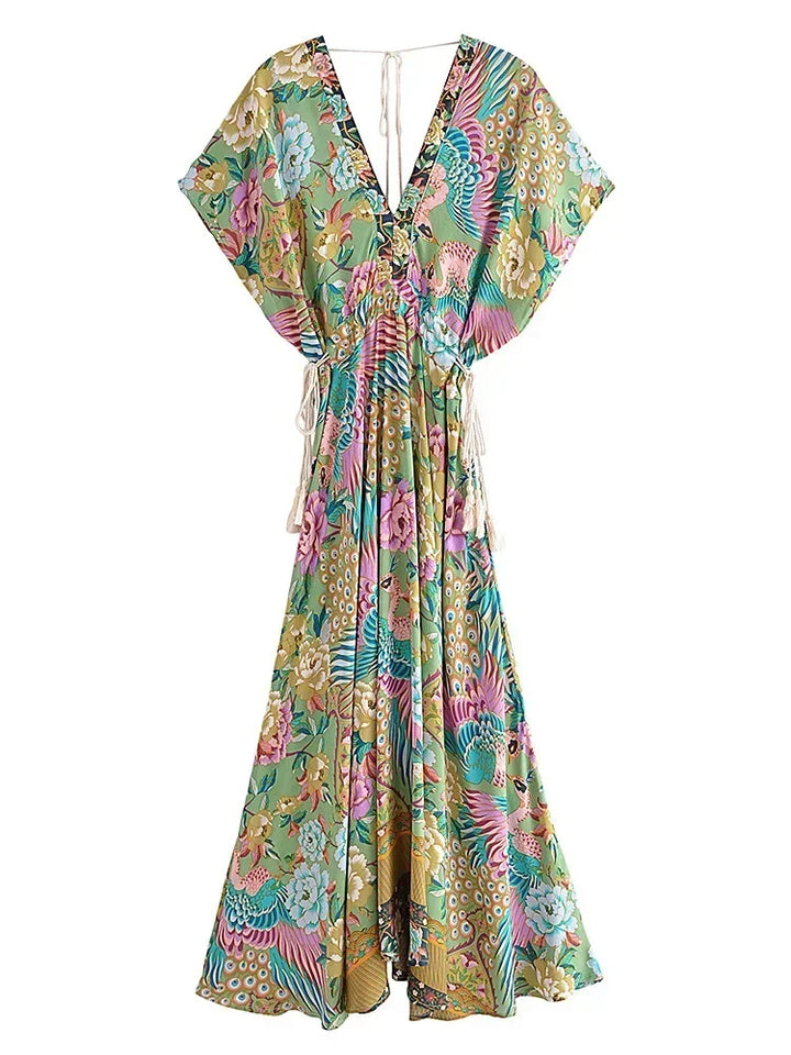 Levoire | Robe Maxi Bohème Paon Vert Paon