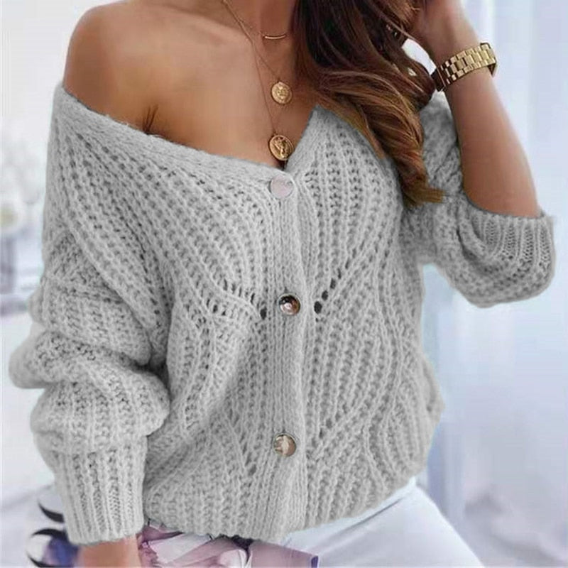 Levoire | Pull Élégant, Doux, Sans Épaules En Grande Taille Avec Des Boutons Gris