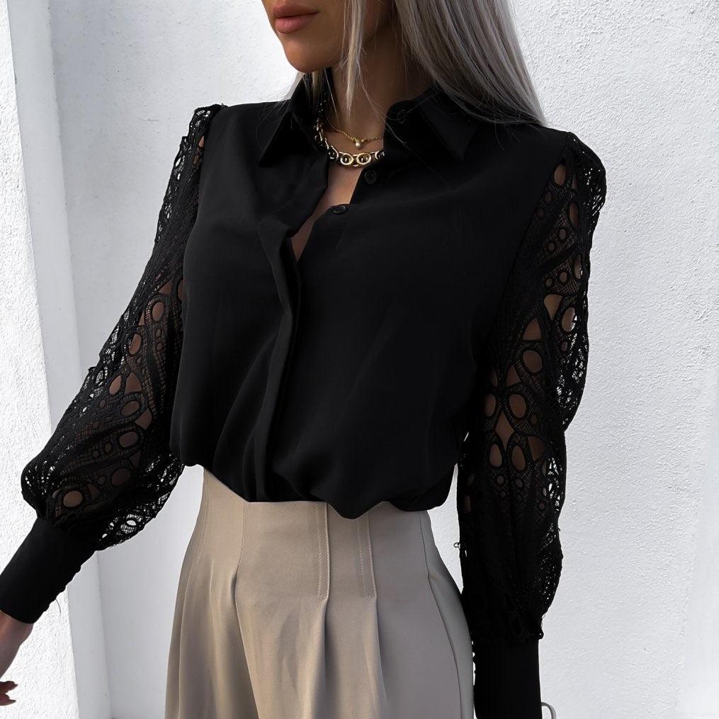 Levoire | T-Shirt Femme Avec Des Détails En Dentelle Noir