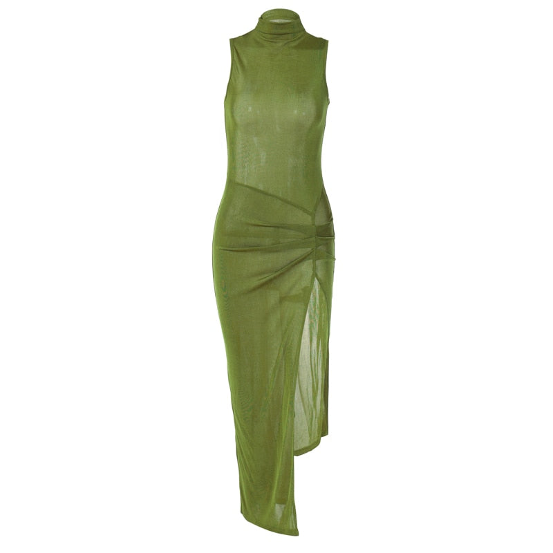 Levoire | Vert Sans Manches Bodycon Long Robe