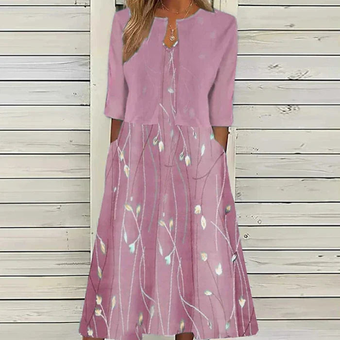 Levoire | Élégante Robe Midi À Motif Floral Et Décolleté En V Rosa