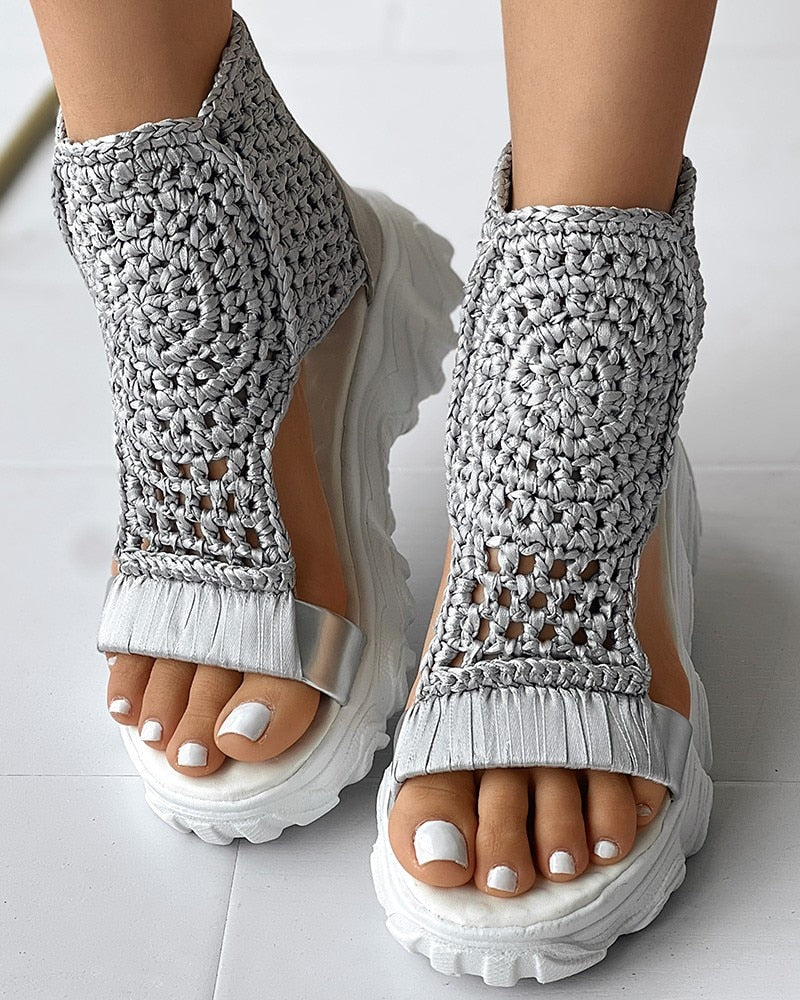 Levoire | Sandales Compensées En Crochet Élégantes Pour Femmes Gris foncé