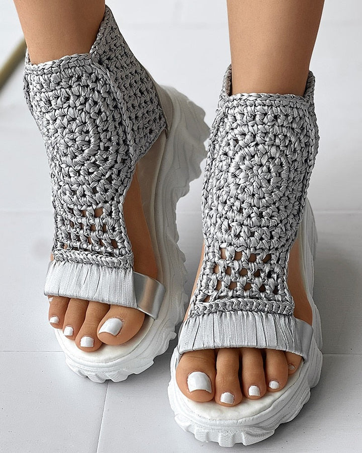 Levoire | Sandales Compensées En Crochet Élégantes Pour Femmes Gris foncé