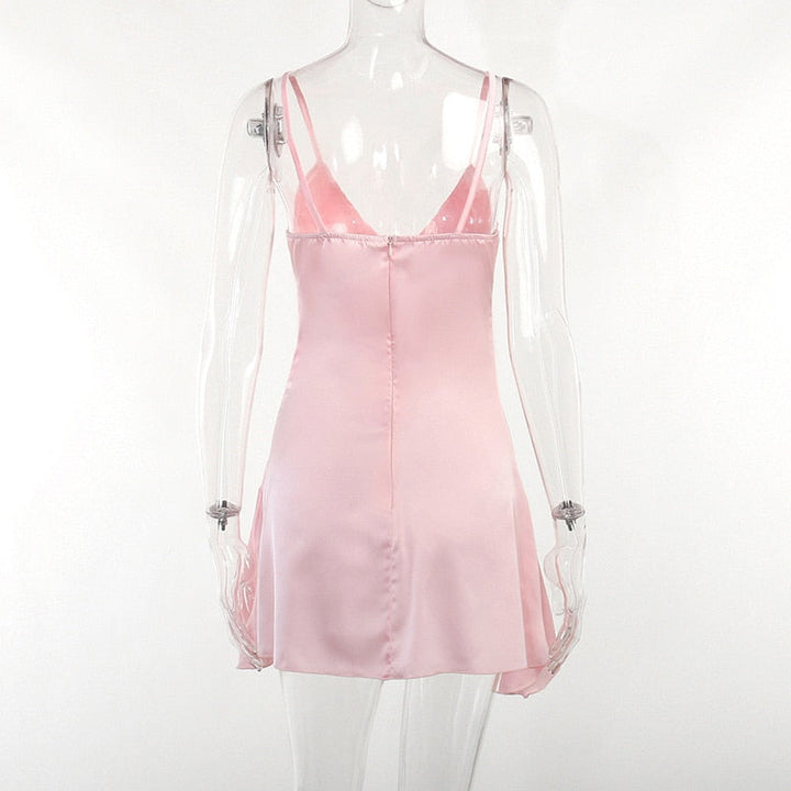 Levoire | Velours Spaghetti Dip V-Sans Manches Mini Robes