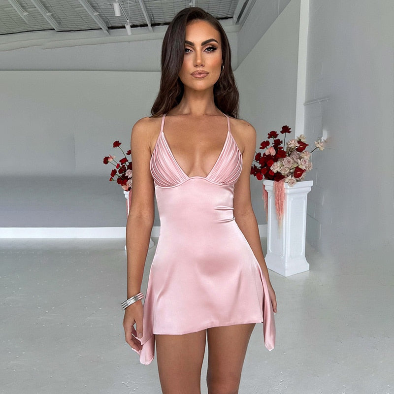 Levoire | Velours Spaghetti Dip V-Sans Manches Mini Robes