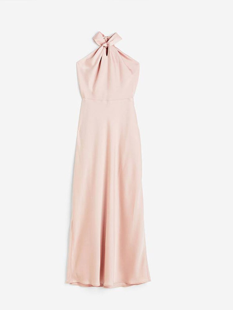 Levoire | Robe Maxi Décolletée Sans Dos En Satin Rosa