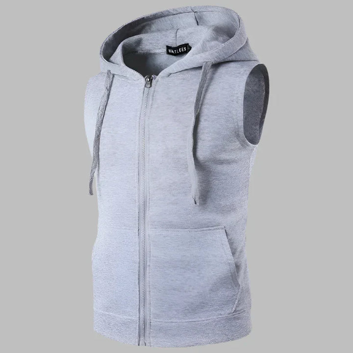 Levoire | Pull Sans Manches Pour Hommes Avec Zip Et Capuche Gris