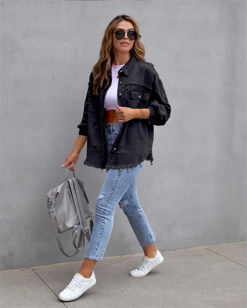 Levoire | Veste En Jean Avec Bords Bruts, Printemps, Rose, Orange, Violet