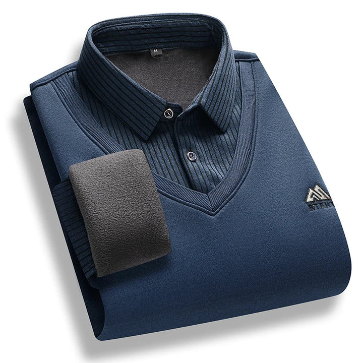 Levoire | Pull Polaire Homme Col Polo Bleu marine