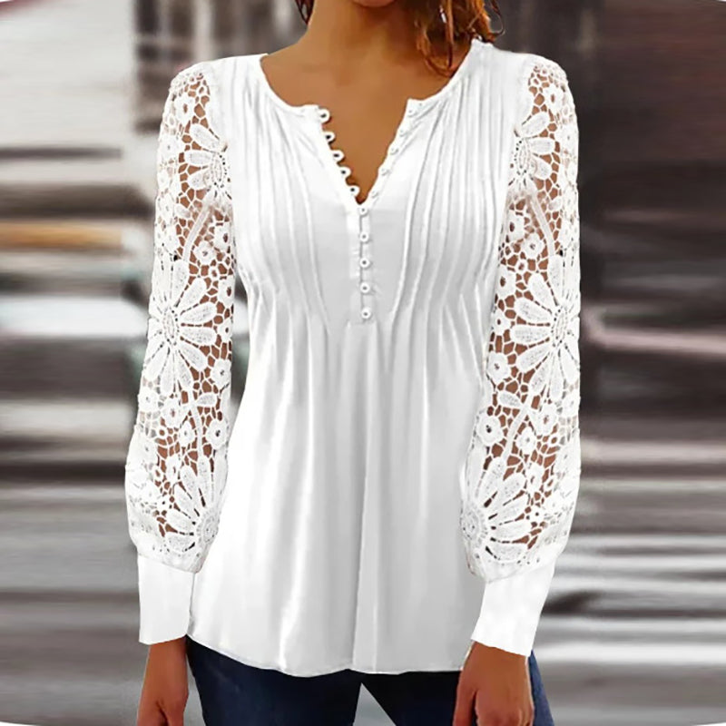 Levoire | Blouse Élégante En Soie À Manches Longues Avec V-Cou Blanc