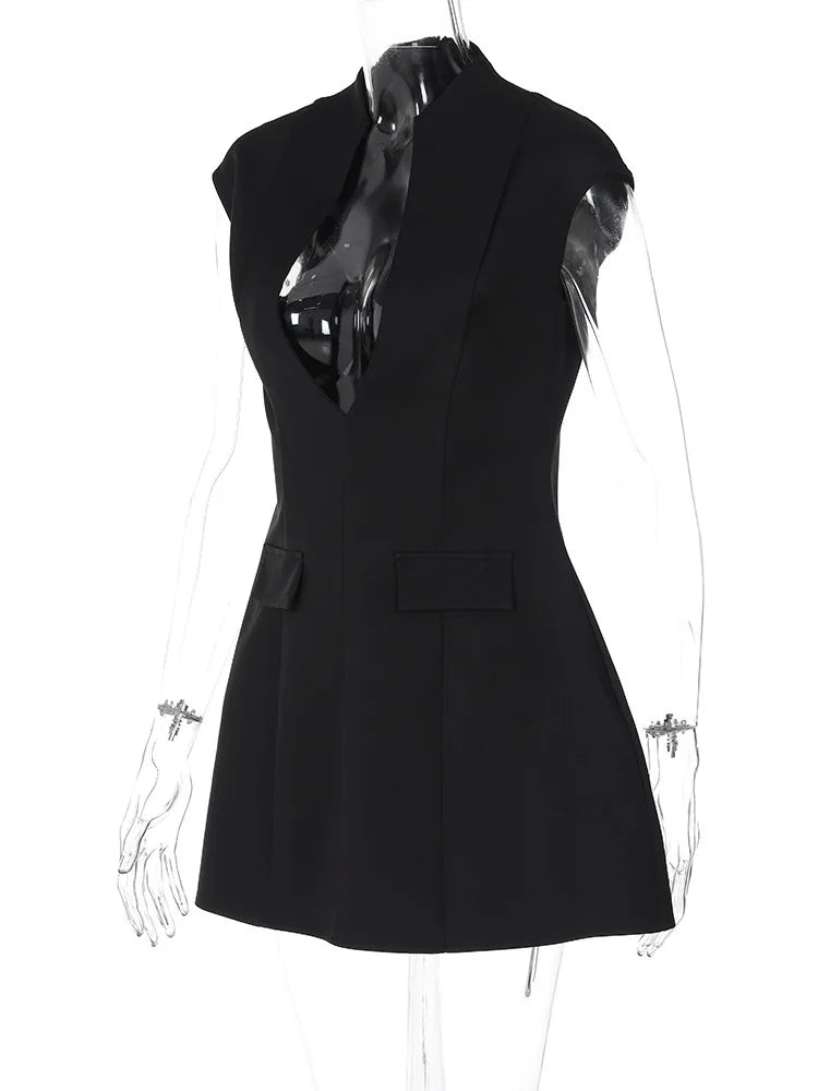 Levoire | Noir Profond V - Sans Manches Mini-Robe
