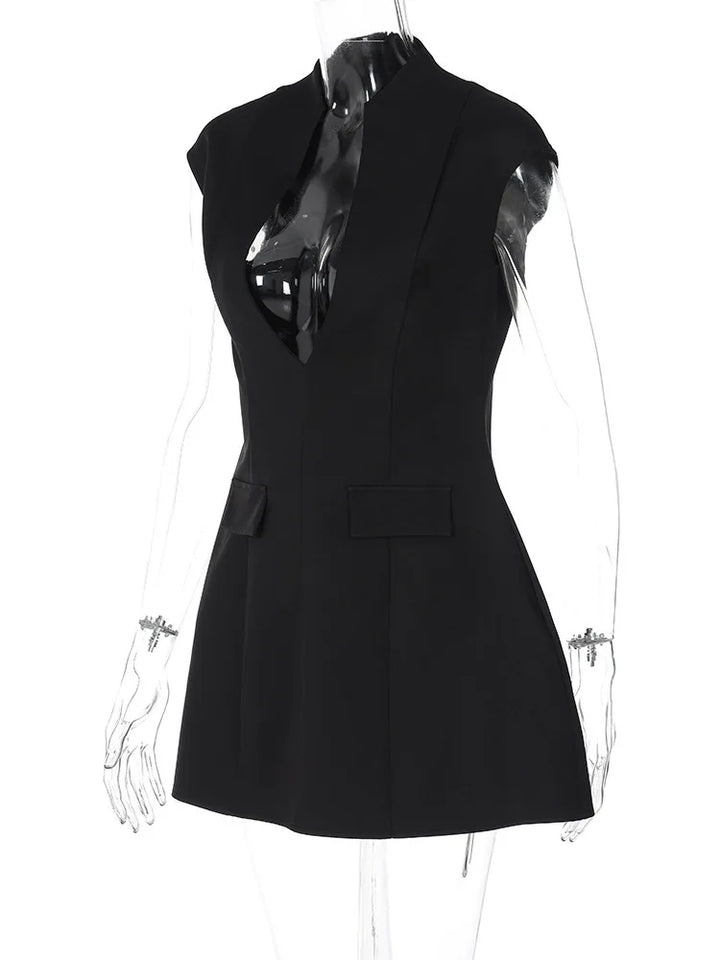 Levoire | Noir Profond V - Sans Manches Mini-Robe