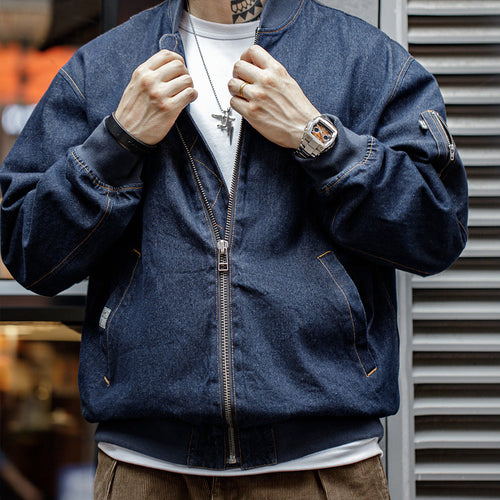 Levoire | Veste Bomber En Denim Vintage Avec Des Détails Élégants