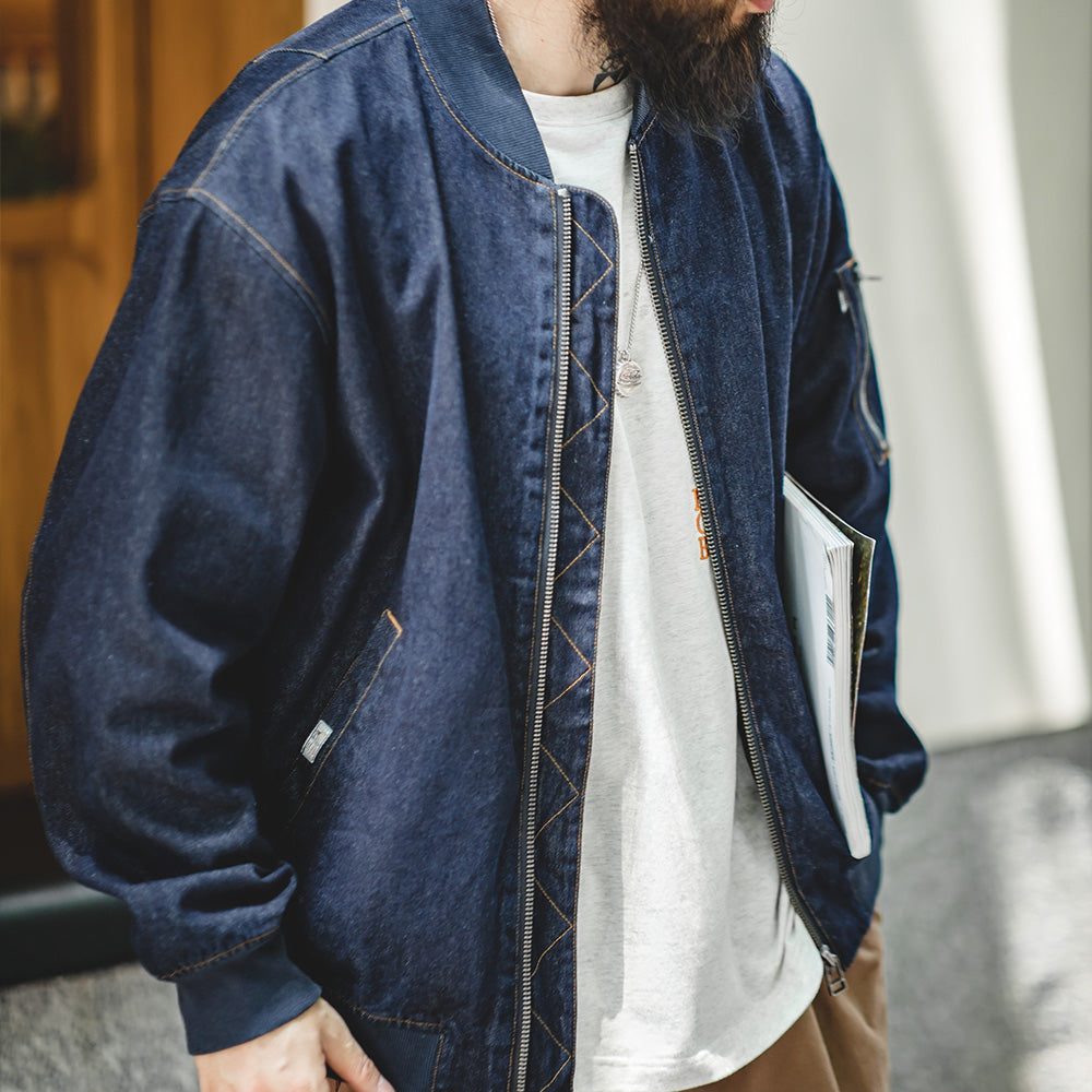 Levoire | Veste Bomber En Denim Vintage Avec Des Détails Élégants