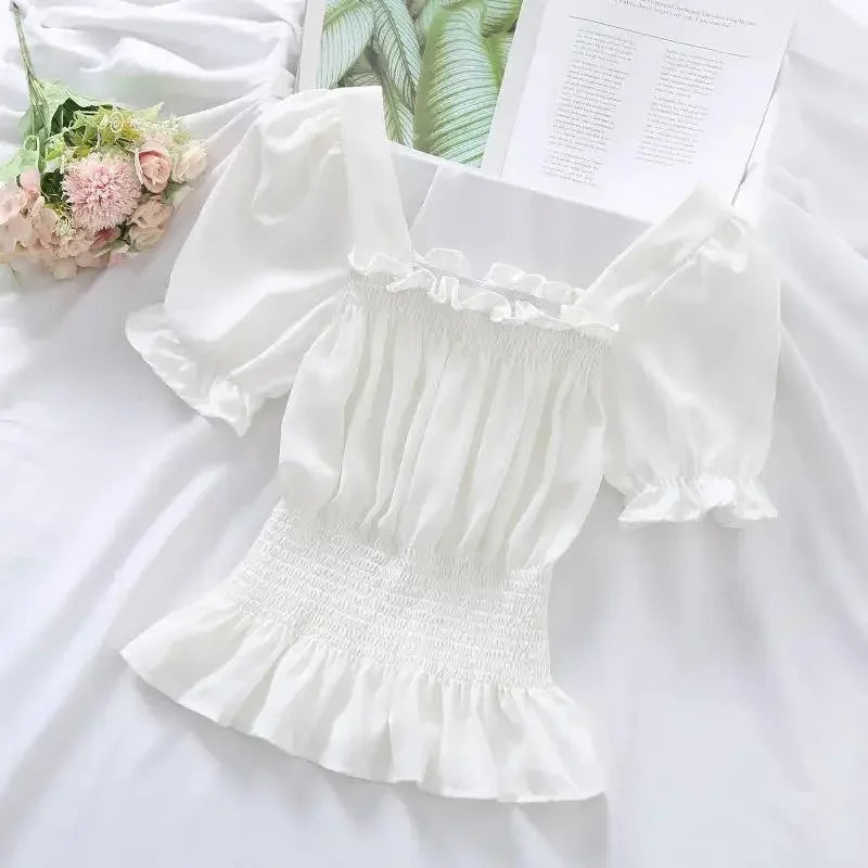 Levoire | Haut En Chiffon Court À Manches Bouffantes Blanc
