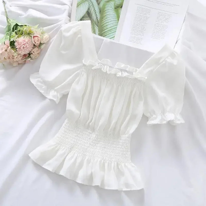 Levoire | Haut En Chiffon Court À Manches Bouffantes Blanc