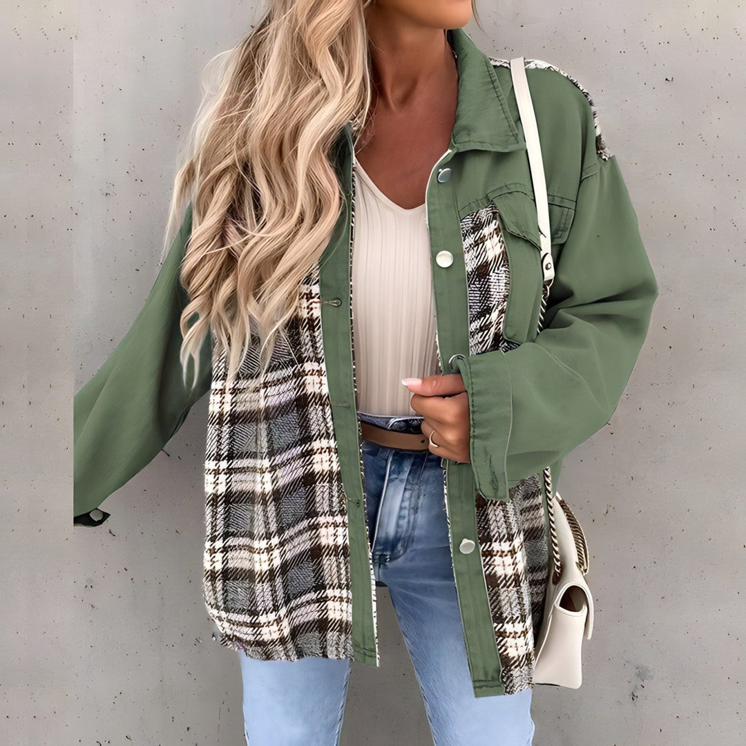 Levoire | Veste À Carreaux Tendance Grande Taille Pour Femmes Vert