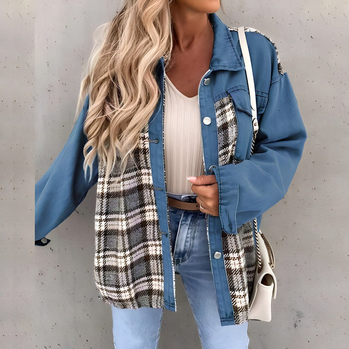 Levoire | Veste À Carreaux Tendance En Grande Taille Pour Femmes Bleu foncé