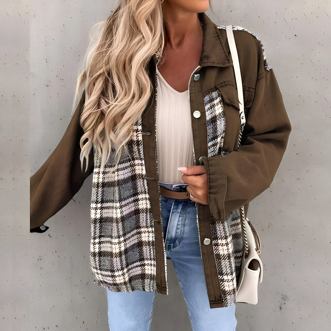 Levoire | Veste À Carreaux Tendance Grande Taille Pour Femmes Braun