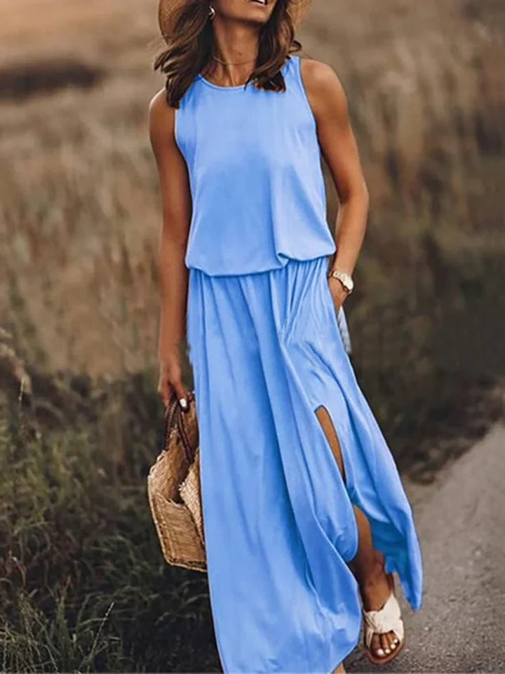 Levoire | Robe Maxi Blanche Décontractée Bleu