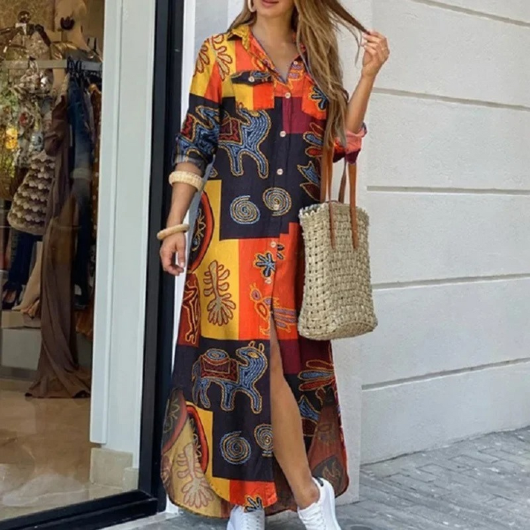 Levoire | Robe Blouse Avec Motif Floral Et Col Portefeuille Jaune-Noir