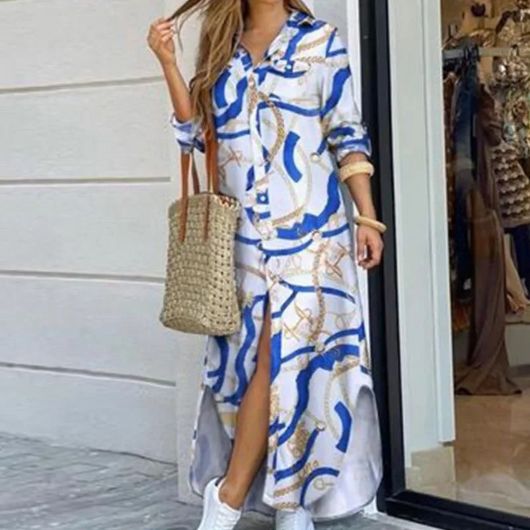 Levoire | Robe Blouse Avec Motif Floral Et Col Portefeuille Blanc-bleu