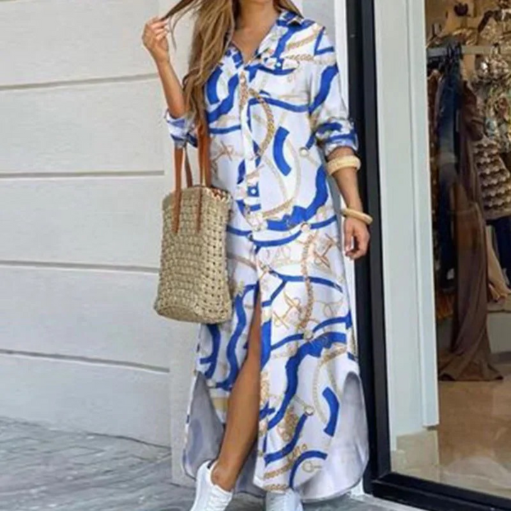 Levoire | Robe Blouse Avec Motif Floral Et Col Portefeuille Blanc-bleu