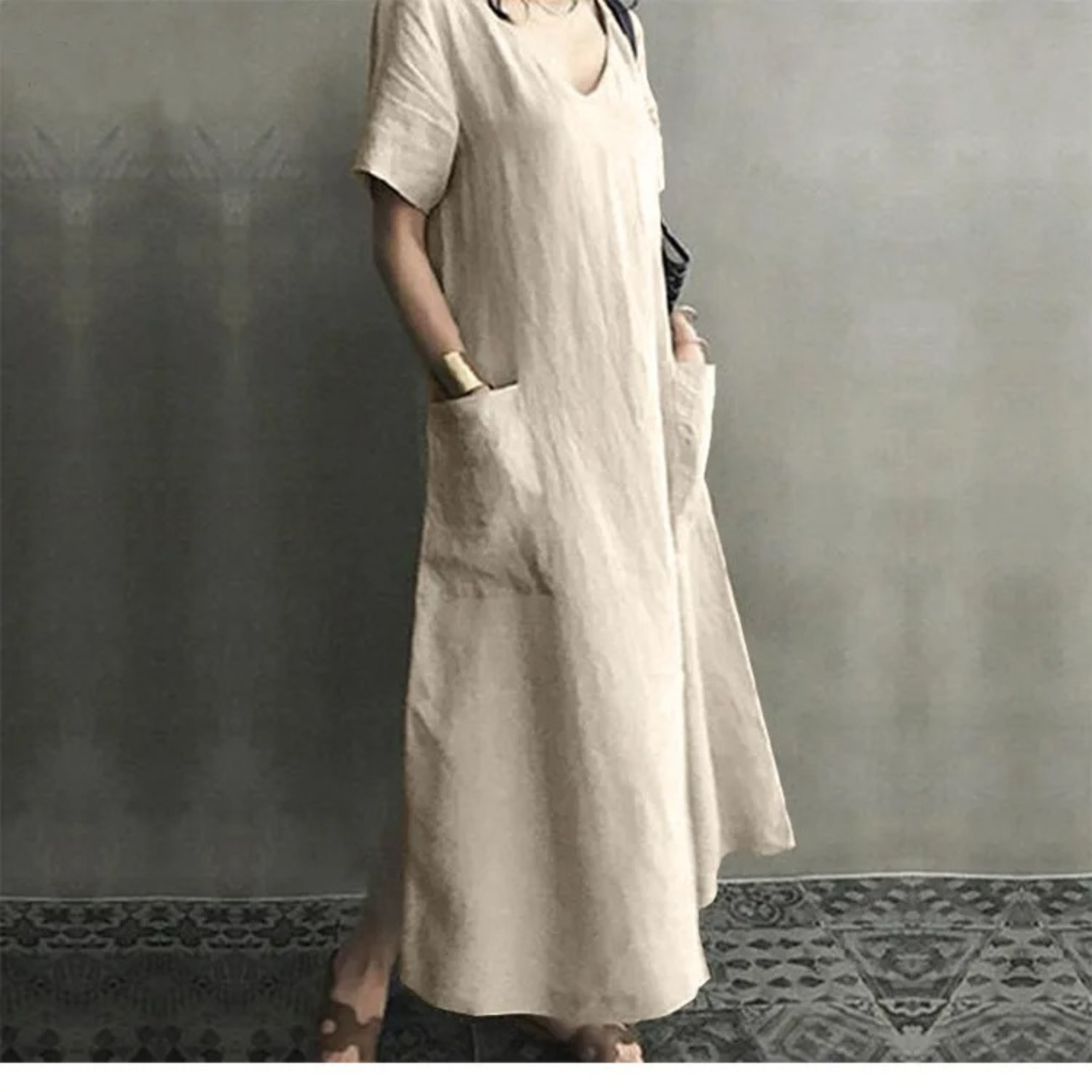 Levoire | Robe En Lin Confortable Avec Décolleté En V