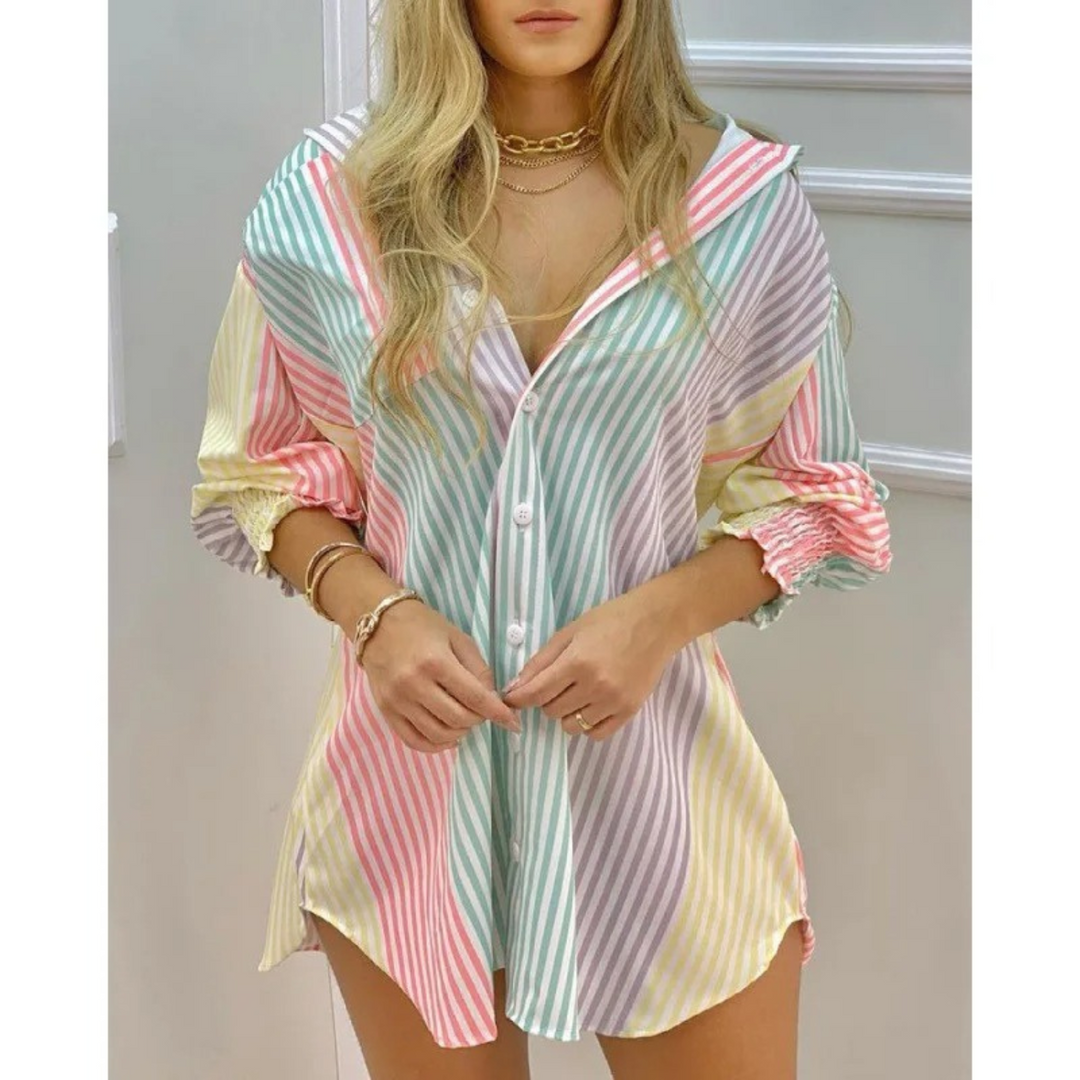 Levoire | Robe Blouse À Col V Doublée Et Coupe-Vent Vert-Jaune