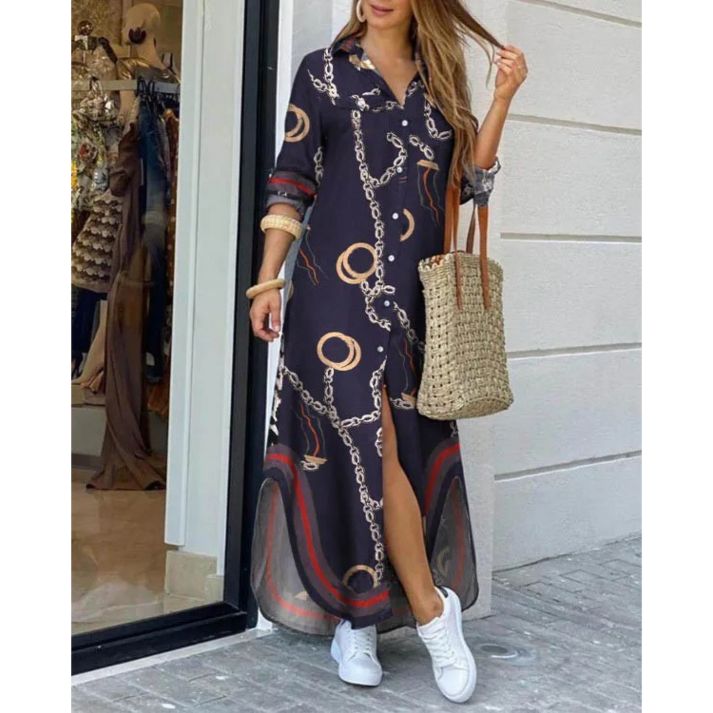 Levoire | Robe Chemise Légère Avec Imprimé Bleu foncé-rouge