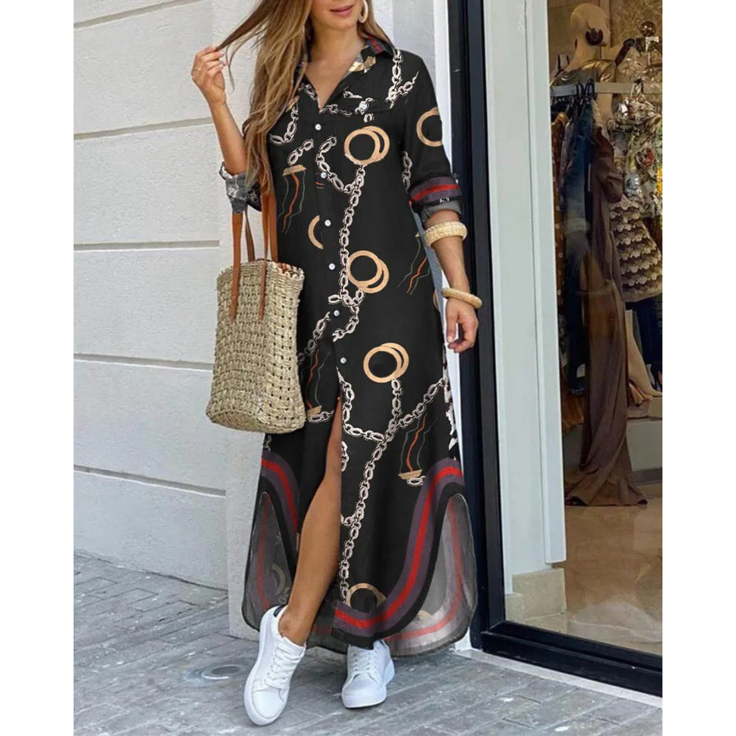 Levoire | Robe Chemise Légère Avec Imprimé Noir-rouge