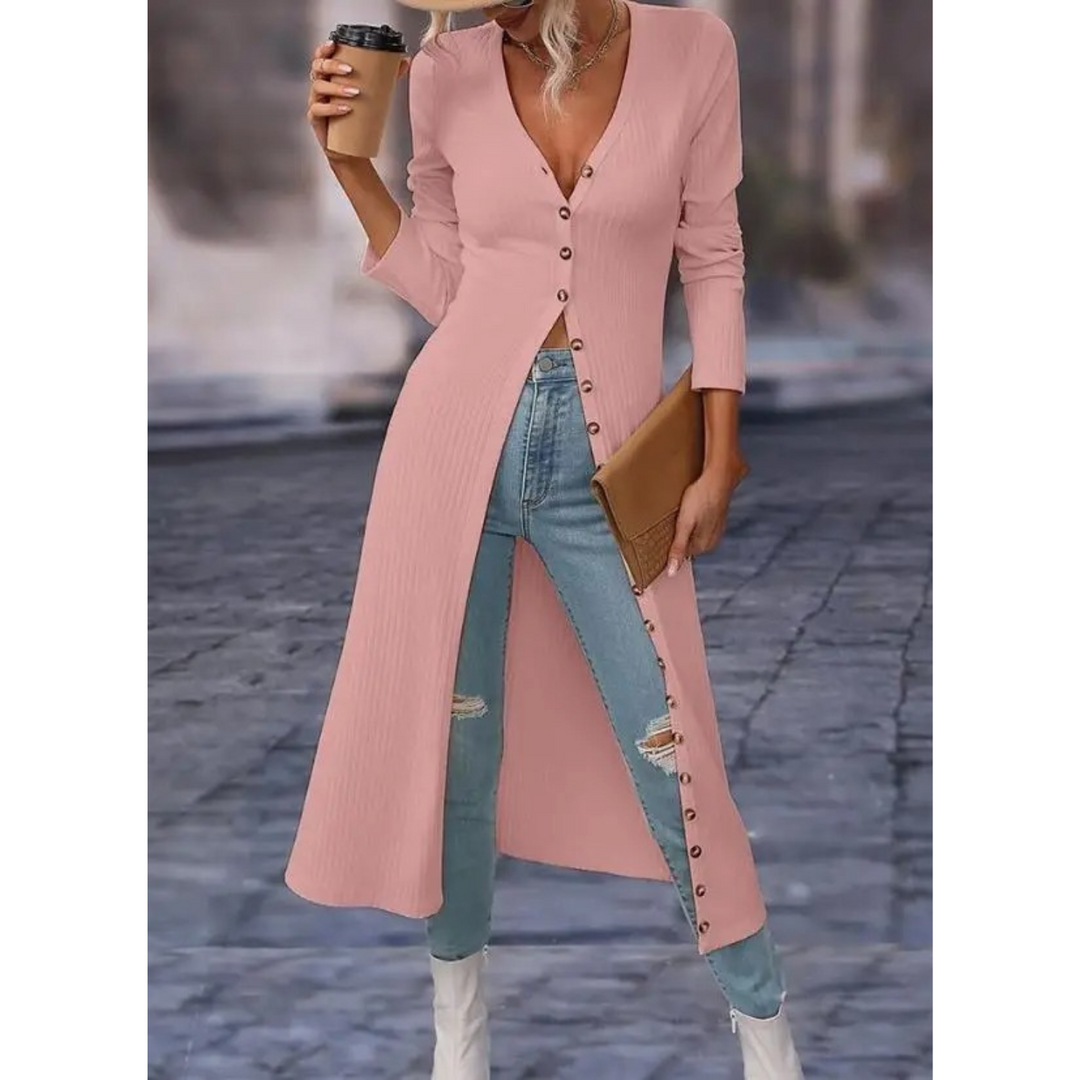 Levoire | Fit V-Décolleté Avec Bouton Long Veste D'Été Rosa